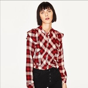 New Zara Checked Shirt With Frill